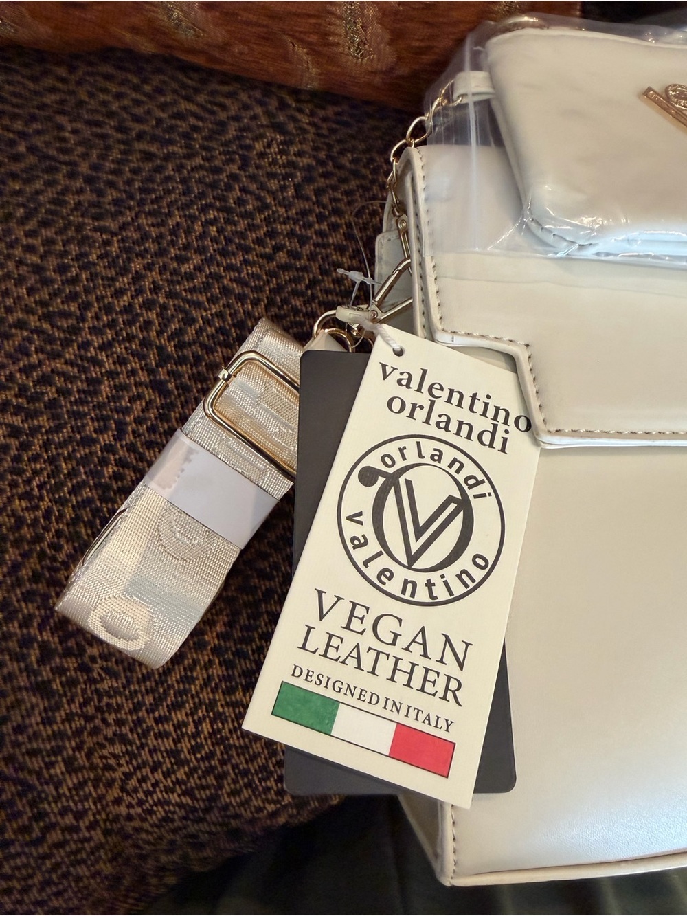 NWT Valentino Orlandi Cream Satchel with Gold Hardware Top Handle Vegan Leather - Picture 9 of 16